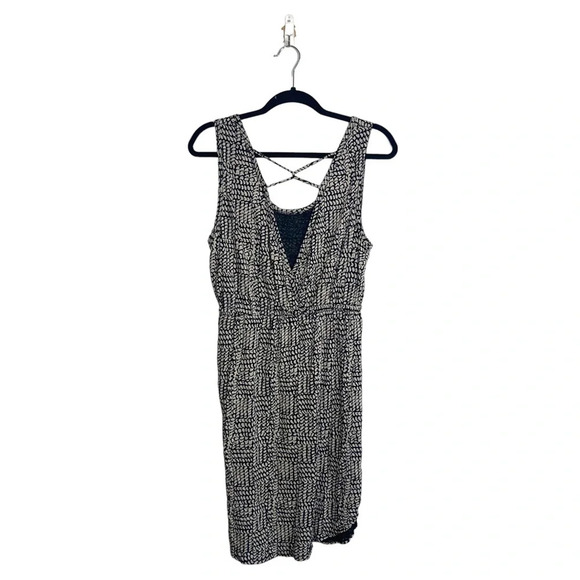 Lucky Brand Tan & Black Linen Blend Printed Drawstring Knee-length Dress Small - Picture 6 of 13